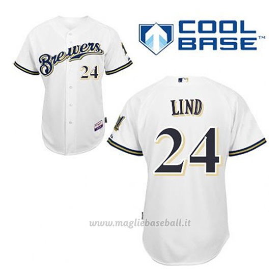 Maglia Baseball Uomo Milwaukee Brewers Adam Lind 24 Bianco 1ªCool Base